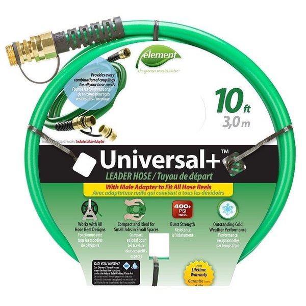 Swan Universal Leader Hose, 12 in, 10 ft L, Female, PVC, Green CELUN12010